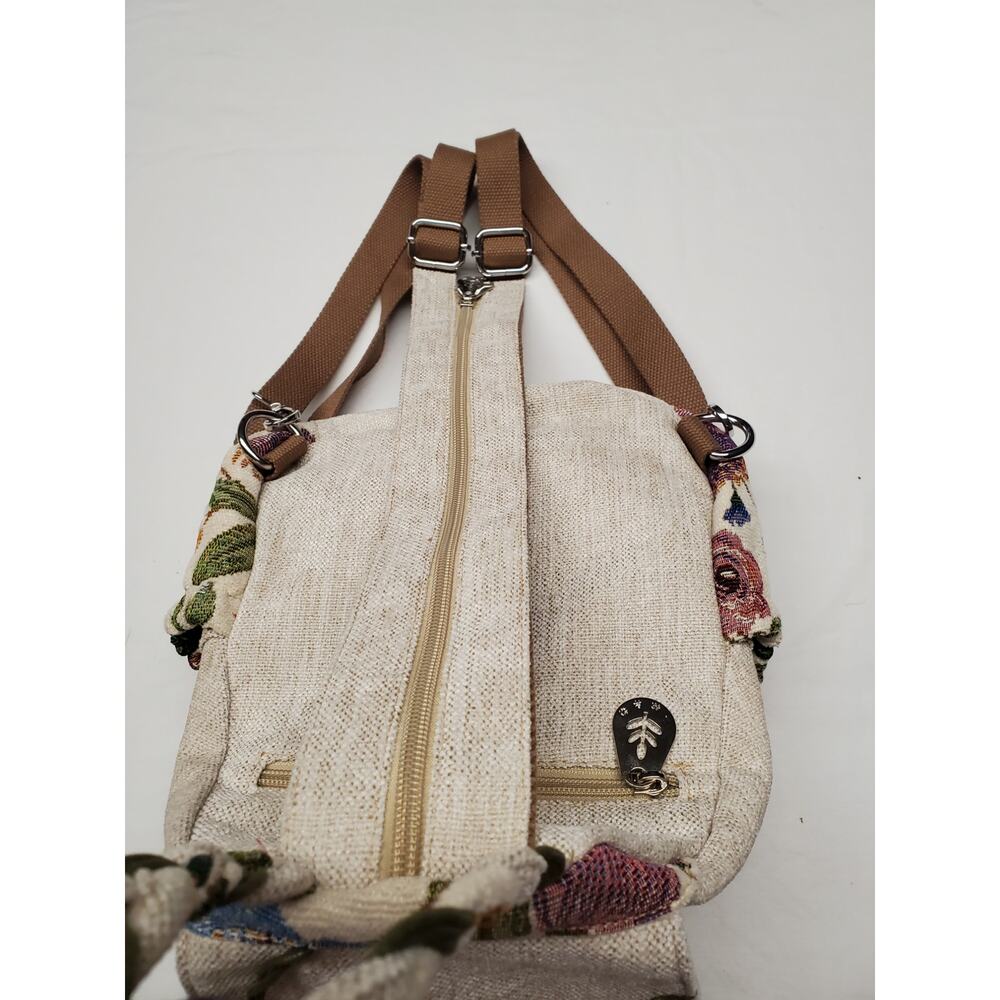 Boho Tapestry Mini Backpack Floral Embroidered Macrame Flower Accent - Picture 9 of 9